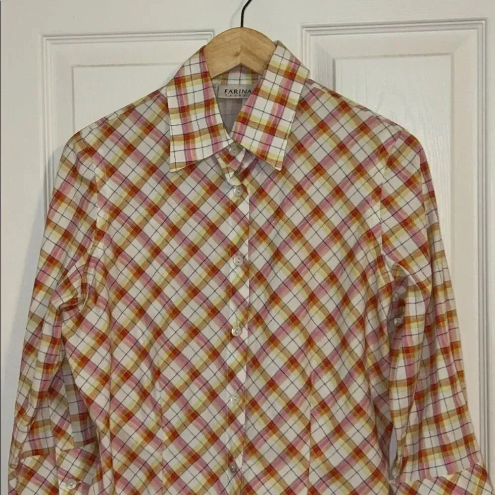 Farinaz Taghavi Orange & Yellow Plaid Button-Up Shirt, 10